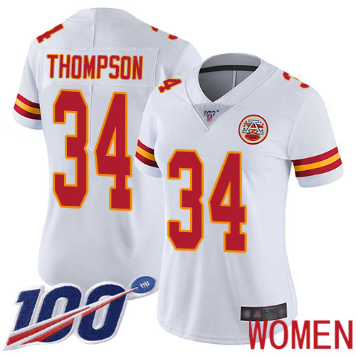 Women Kansas City Chiefs #34 Thompson Darwin White Vapor Untouchable Limited Player 100th Season Football Nike NFL Jersey